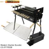 Cyprus Grill Starter Bundle - Modern (Black) Souvla Package Deal with 20kg Variable Speed Motor & Raised Grill  - CG-0779SSB