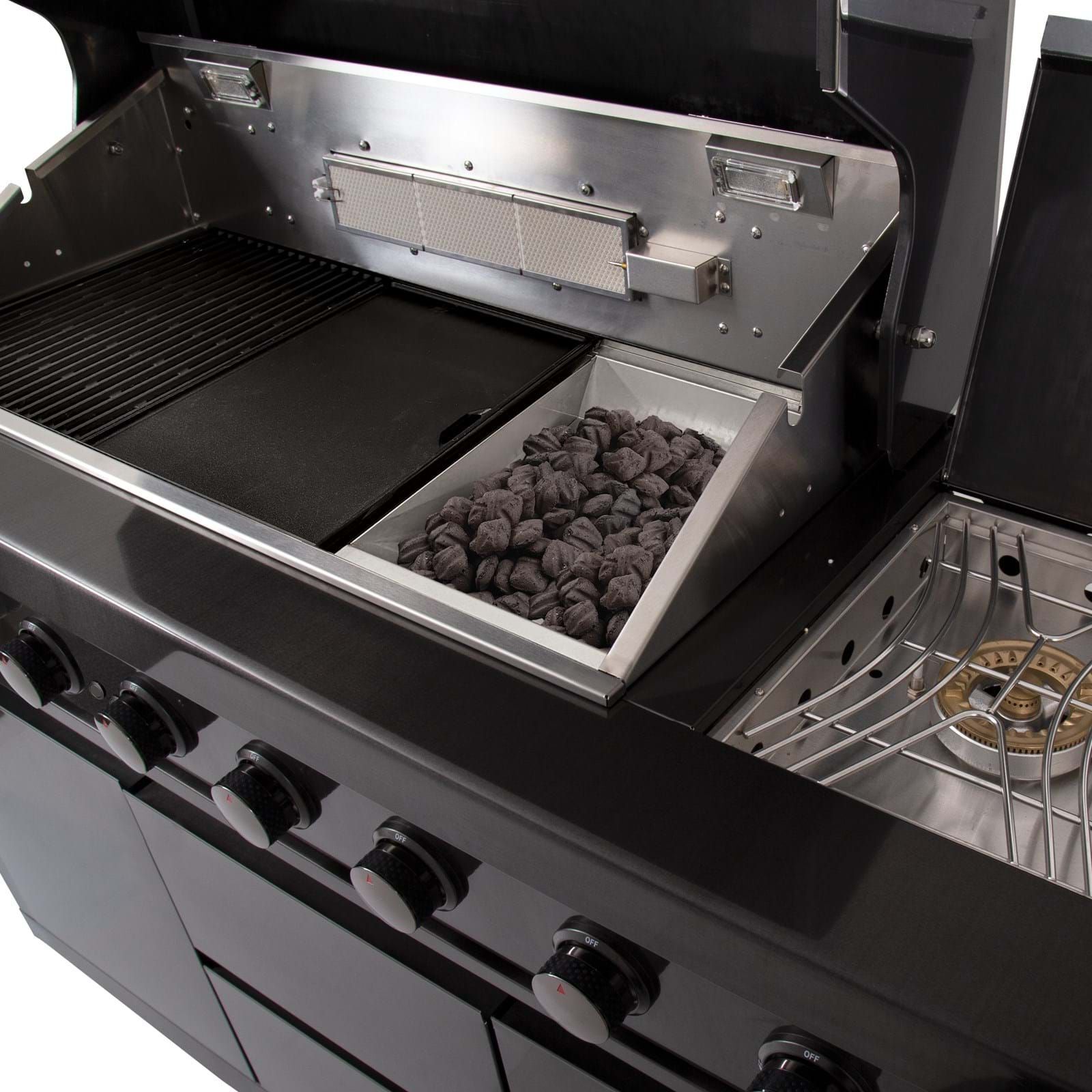 Large View Gasmate Nova MK2 Graphite 6 Burner (NG) BBQ Outdoor Kitchen - BQ29NGFB-BUNDLE