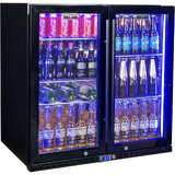 Schmick Black Quiet Running Front Venting Under Bench Heated Glass 2 Door Bar Fridge Model SK245-B-HD
