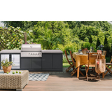 Crossray Kitchen BBQ Burner Double side cabinets with 1 x flat benchtop, under bench sink and Double Black fridge 