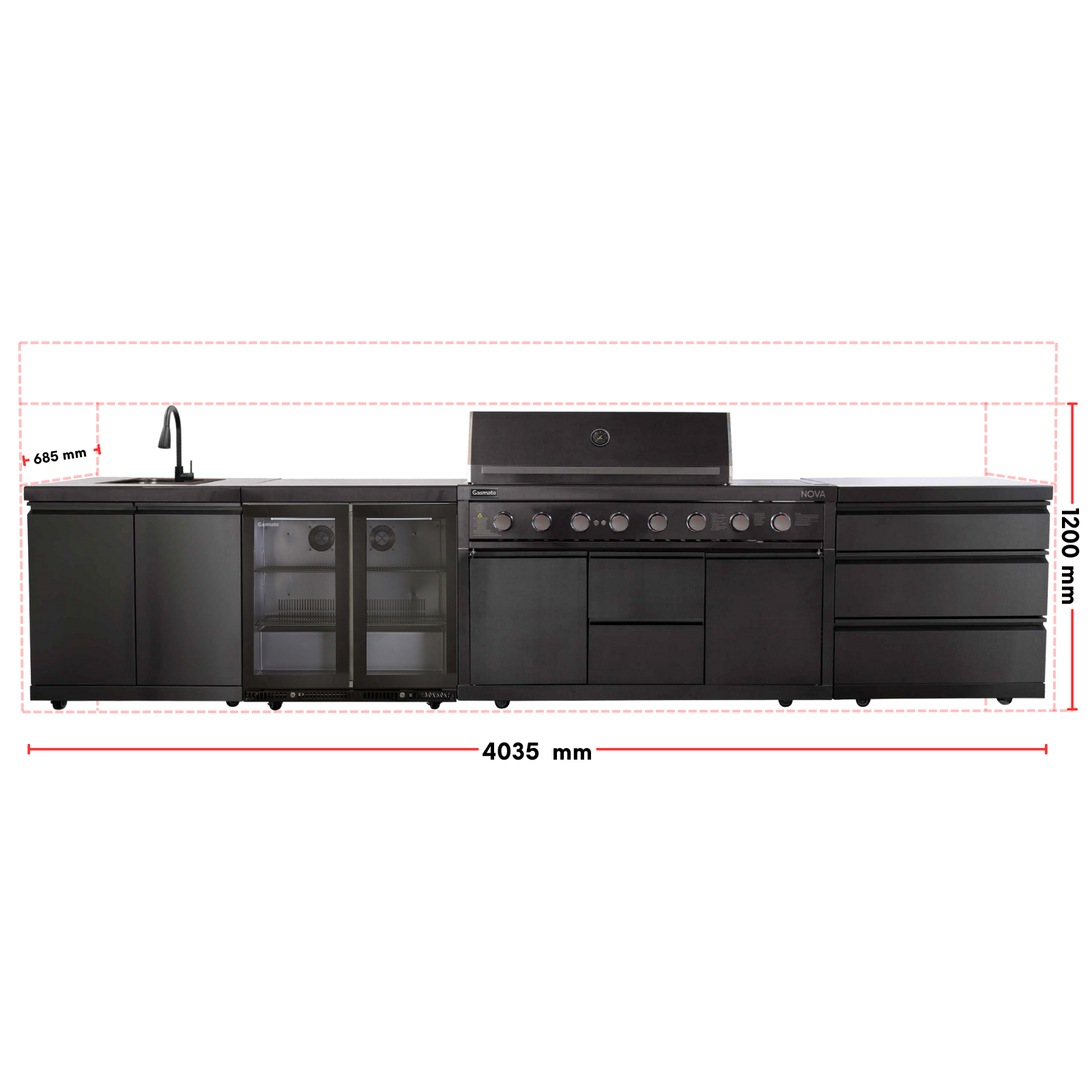 Large View Gasmate Nova MK2 Graphite 6 Burner (LPG) BBQ Outdoor Kitchen - BQ29FB-BUNDLE