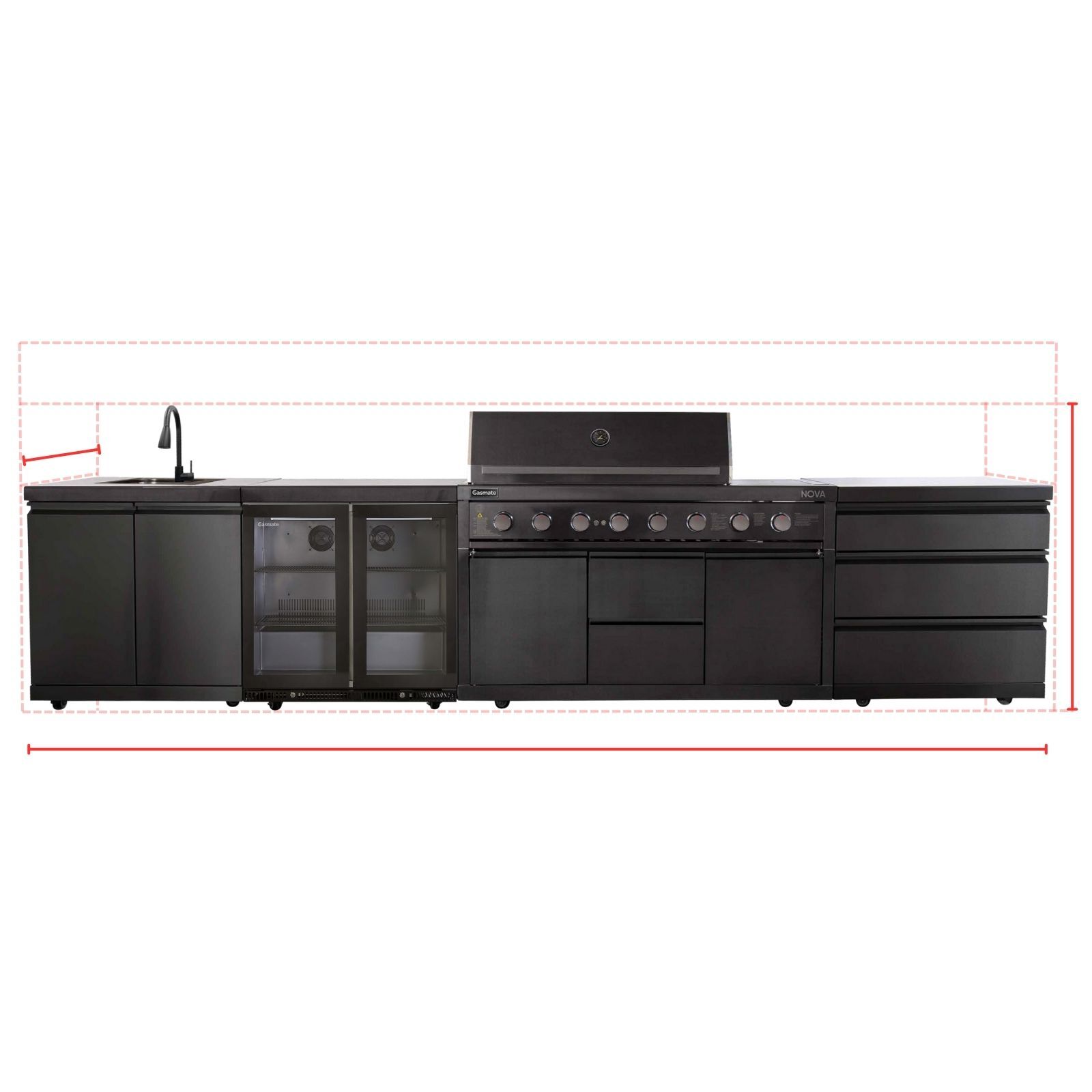 Large View Gasmate Nova MK2 Graphite 6 Burner (NG) BBQ Outdoor Kitchen - BQ29NGFB-BUNDLE