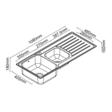 EC One & Three Quarter Left Hand Bowl & Drainer - EC175L