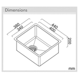 Single bowl, Inset or flush-mount Undermount Sink : FRA340
