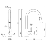 304 Gooseneck Pull Out Dual Spray Function Brushed Steel Kitchen Mixer - KTA045-BR