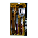Man Law-BBQ - 3-Piece Premium Hardwood Handle BBQ Tools Set - MAN-H2