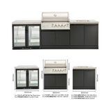 Crossray Kitchen BBQ Burner Double side cabinets with 1 x flat benchtop, under bench sink and Double Black fridge 