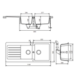 Abey Schock Typos 1 & 3/4 Bowl Topmount Sink with Left Hand Drainer Concrete - TD200CRH