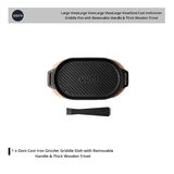 Ooni Cast Iron Grizzler Griddle Pan with Removable Handle & Thick Wooden Trivet - UU-P08D00