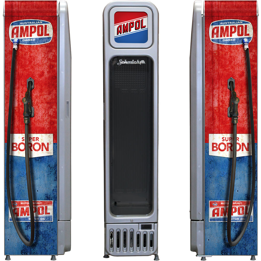 Ampol Fuel Pump Skinny Glass Door Upright Cool Retro Bar Fridge