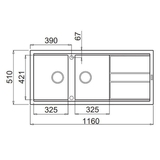Artusi Granitek Series Double Bowl Sink with Drainer Black - AGS1162B