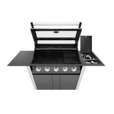 1600 Series Dark 5 Burner BBQ & Trolley w/ Side Burner, Cast Iron Burners & Grills