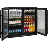 Commercial Under Bench Quiet Running Black Glass Double Door Bar Fridge Energy Efficient
