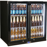 Schmick Black Quiet Running Front Venting Under Bench Heated Glass 2 Door Bar Fridge Model SK245-B-HD