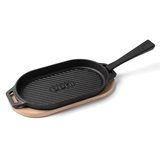 Ooni Cast Iron Grizzler Griddle Pan with Removable Handle & Thick Wooden Trivet - UU-P08D00