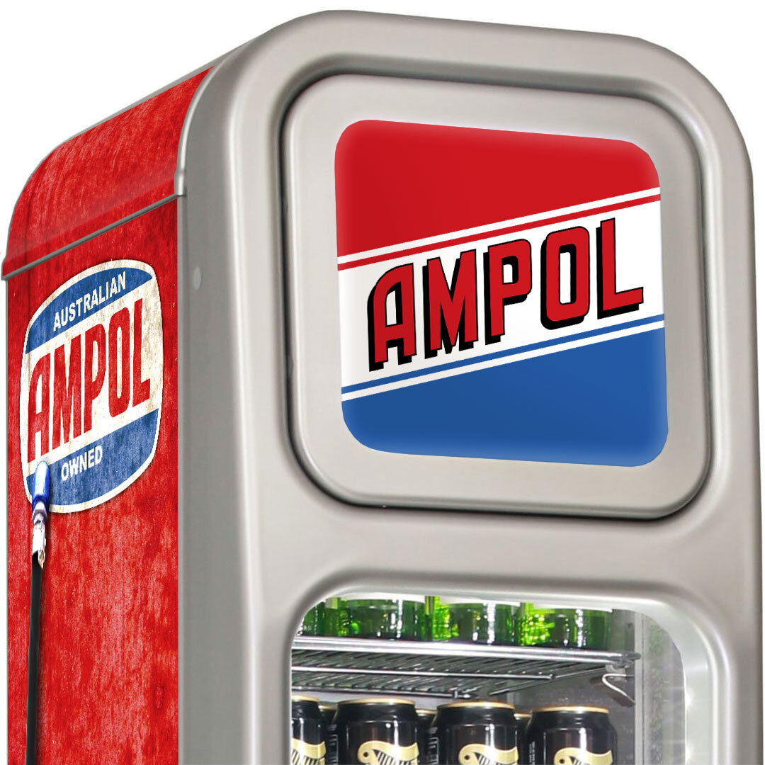 Ampol Fuel Pump Skinny Glass Door Upright Cool Retro Bar Fridge