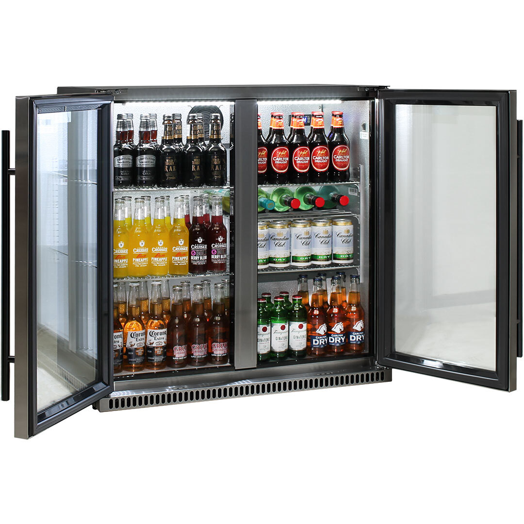 New Schmick Black Stainless Steel Bar Fridge Tropical Rated 2 Door With