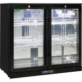 Commercial Under Bench Quiet Running Black Glass Double Door Bar Fridge Energy Efficient