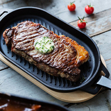 Ooni Cast Iron Grizzler Griddle Pan with Removable Handle & Thick Wooden Trivet - UU-P08D00