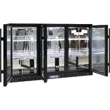 Commercial Glass 3 Door Black Under Bench Bar Fridge With Heated Glass To Stop Condensation