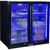 Schmick Black Quiet Running Front Venting Under Bench Heated Glass 2 Door Bar Fridge Model SK245-B-HD