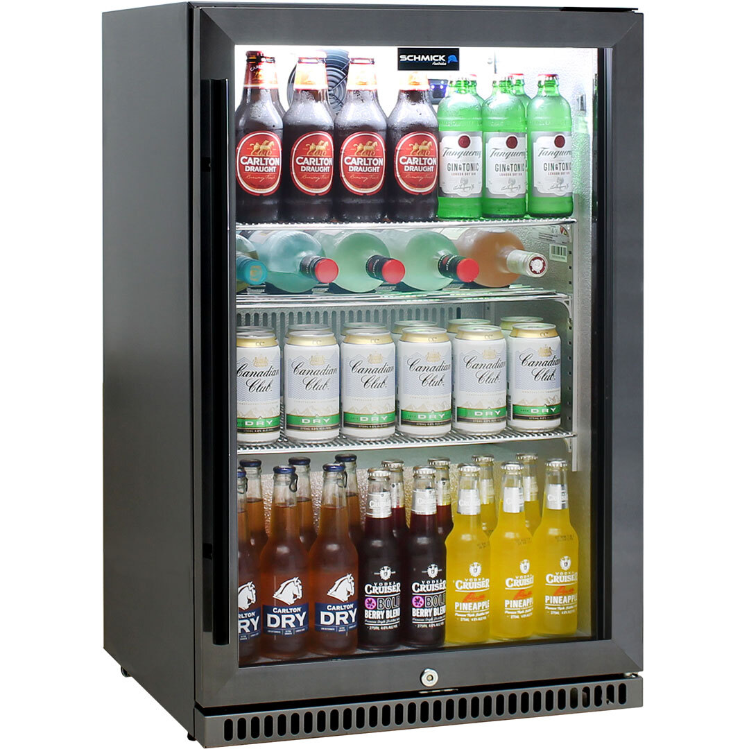 Schmick Black Stainless Steel Tropical Rated Bar Fridge Triple Glazing