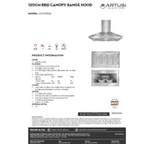 Artusi 120cm Canopy Outdoor BBQ Rangehood - ACH12BBQ