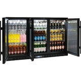 Commercial Glass 3 Door Black Under Bench Bar Fridge With Heated Glass To Stop Condensation