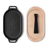 Ooni Cast Iron Grizzler Griddle Pan with Removable Handle & Thick Wooden Trivet - UU-P08D00