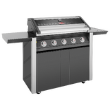 1600 Series Dark 5 Burner BBQ & Trolley w/ Side Burner, Cast Iron Burners & Grills