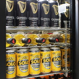 Commercial Glass 3 Door Black Under Bench Bar Fridge With Heated Glass To Stop Condensation