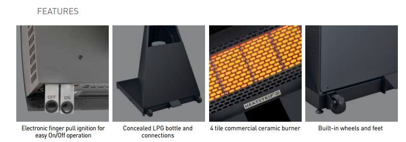 Heatstrip - Thermofilm Portable LPG Gas Heater, 34MJ, 4 Tile, 9kg LPG Bottle Latest Version - TGH34PL-2