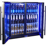 Schmick Black Quiet Running Front Venting Under Bench Heated Glass 2 Door Bar Fridge Model SK245-B-HD
