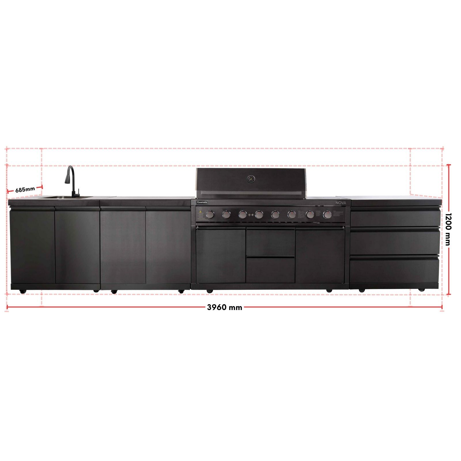 Large View Gasmate Nova MK2 Graphite 6 Burner (LPG) BBQ Outdoor Kitchen - BQ29FA-BUNDLE