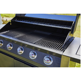 1600 Series Dark 5 Burner BBQ & Trolley w/ Side Burner, Cast Iron Burners & Grills