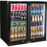 Schmick Black Quiet Running Front Venting Under Bench Heated Glass 2 Door Bar Fridge Model SK245-B-HD