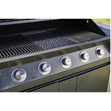 1600 Series Dark 5 Burner BBQ & Trolley w/ Side Burner, Cast Iron Burners & Grills