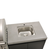 Crossray Kitchen BBQ Burner Double side cabinets with 1 x flat benchtop, under bench sink and Double Black fridge 