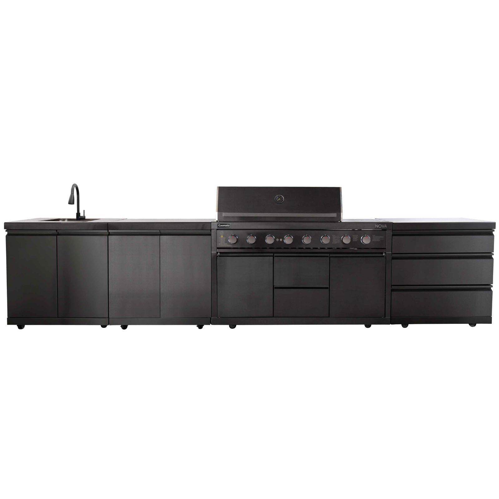 Gasmate Nova MK2 Graphite 6 Burner (LPG) BBQ Outdoor Kitchen - BQ29FA-BUNDLE