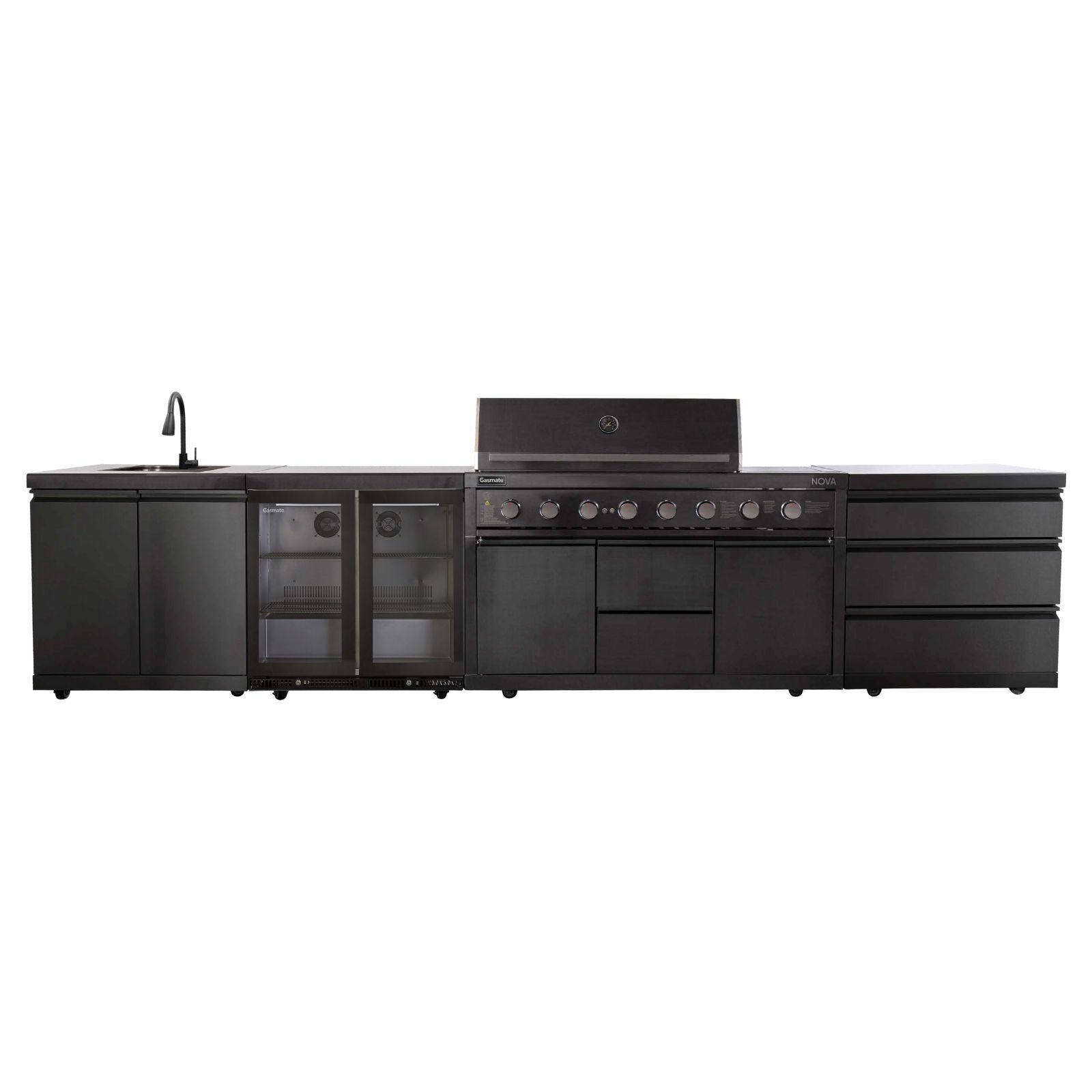 Gasmate Nova MK2 Graphite 6 Burner (NG) BBQ Outdoor Kitchen - BQ29NGFB-BUNDLE