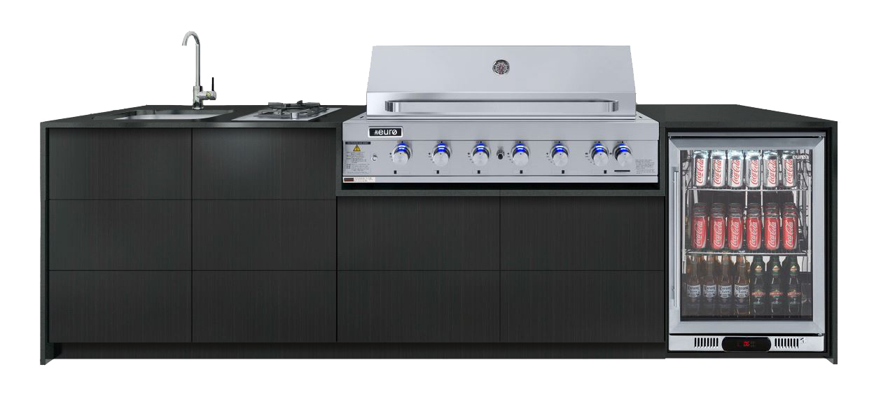 Euro Appliances 3.1m long - with mixer tap, UM sink, 1D beverage cooler, 1200 BBQ + Wok burner + cabinetry + 20mm stone benchtop - CLASSICA