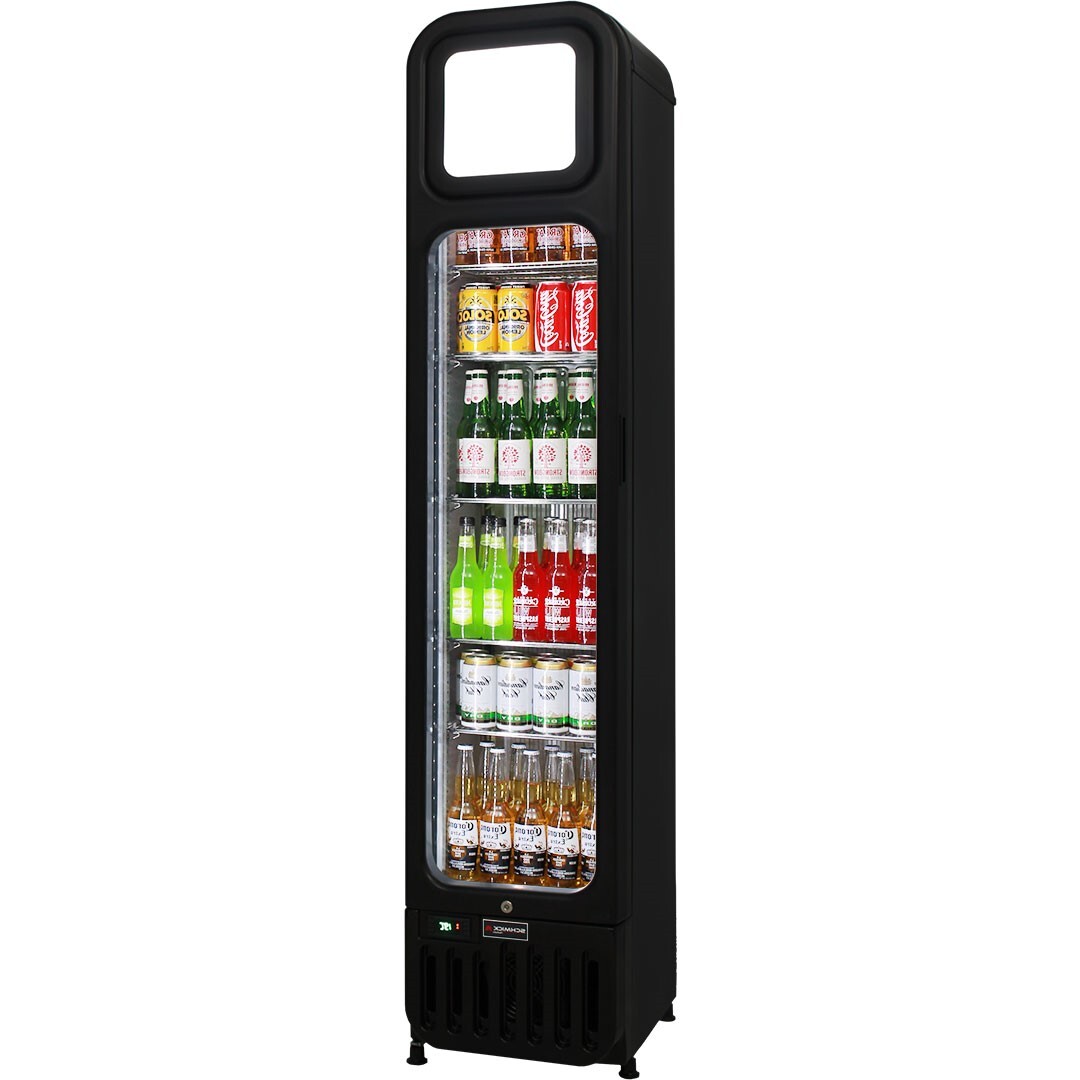 Glass Door Skinny Tall Upright Display Bar Fridge 135 Litre Schmick