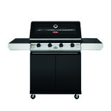  Beefeater 1200 Series Black Enamel 4 Burner BBQ & Trolley w/ Side Burner, Cast Iron Burners & Grills - BMG1241BB