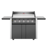 1600 Series Dark 5 Burner BBQ & Trolley w/ Side Burner, Cast Iron Burners & Grills