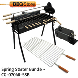 Cyprus Grill Starter Bundle - Deluxe Auto (Black) Souvla Package Deal with 20kg Variable Speed Motor & Raised Grill - CG-0704B-SSB