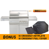 CROSSRAY Infrared 4 Burners Trolley BBQ - TCS4PL + Bonus Cover & Hotplate