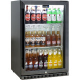 Schmick Black Stainless Steel Bar Fridge Tropical Rated With Heated Glass and Triple Glazing 1 Door Model SK118R-BS