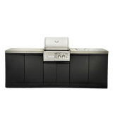 CROSSRAY Outdoor Kitchen with 2 Burner BBQ with double side cabinets, flat benchtop with 304SS under-bench sink included -TC2K-02