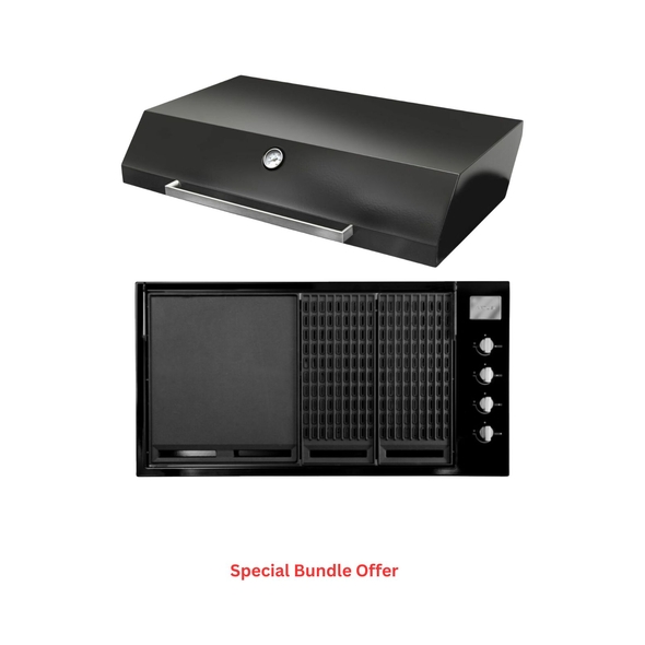 Artusi 104cm 4 Burner Built-In LPG Matte Black BBQ & Gloss Black Hood Bundle - ABBQ1B-Bun 