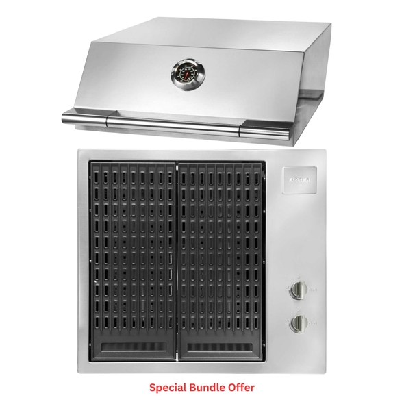 Artusi 60cm 2 Burner Built-In Stainless Steel BBQ & Roasting Dome Hood Bundle - ABBQM3-Bun 